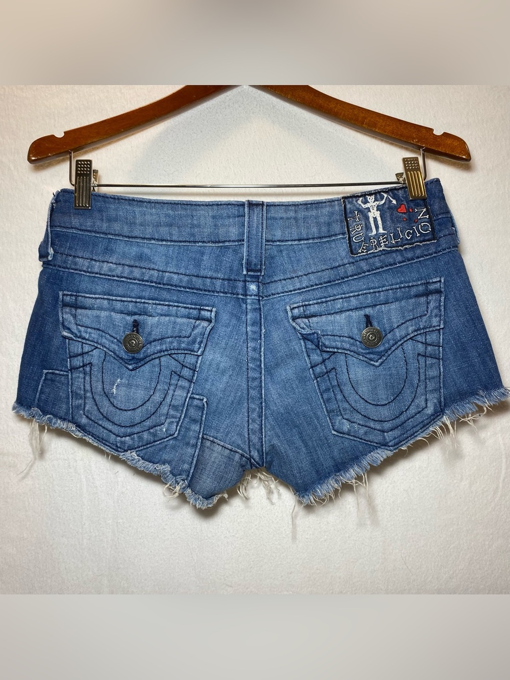 Vintage True Religion Joey Jean Denim Shorts Skeleton Low Rise Cut-Off Y2K 27